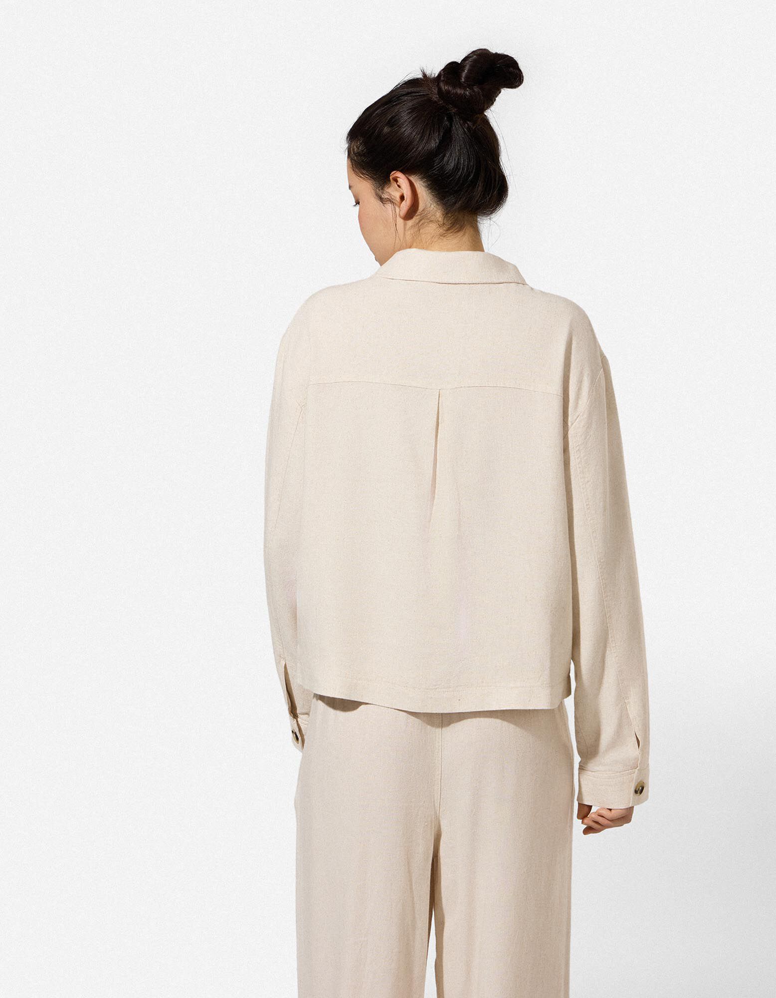Veste chemise - Aspect lin - beige