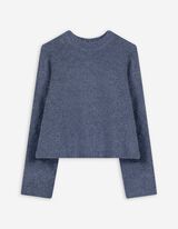 Žebrovaný pletený svetr - Spadlá ramena - modra