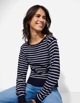 Žebrovaný pletený svetr - Kulatý výstřih - tmave modra