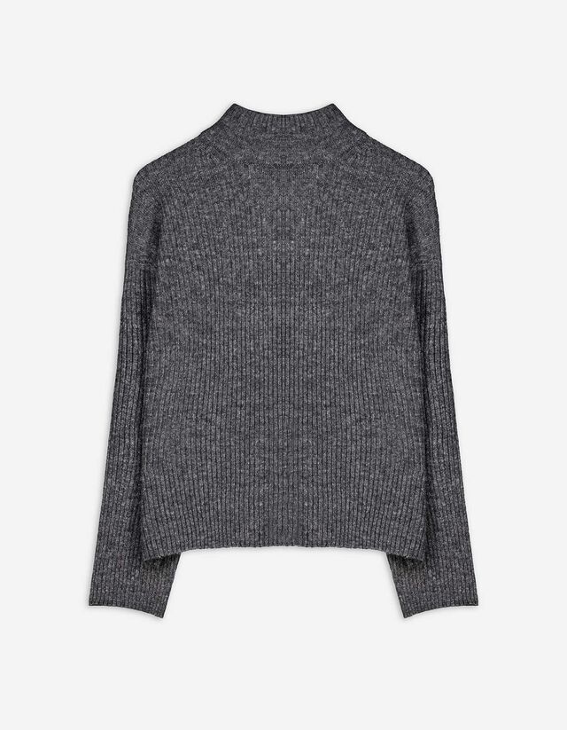 Pulover de tricot - Guler cu guler cocteil - Gri inchis
