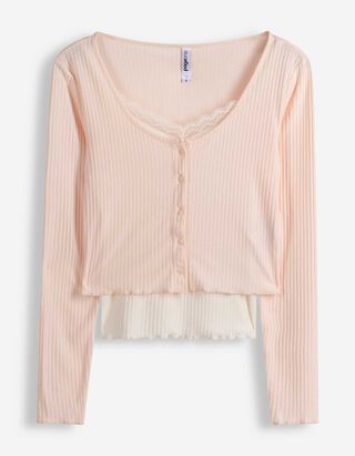 Langarmshirt - Double-Layer-Look - rosa