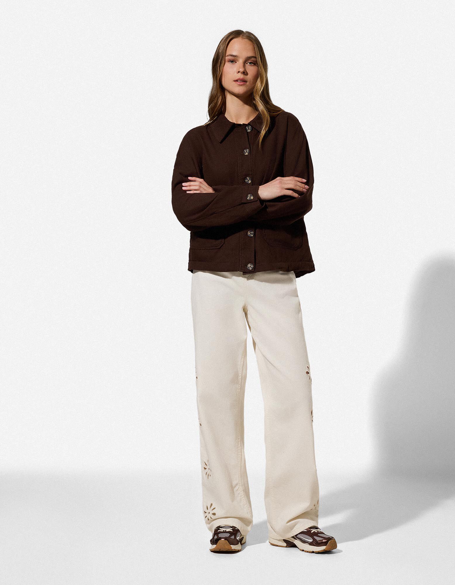 Veste chemise - Aspect lin - brun fonc&eacute;