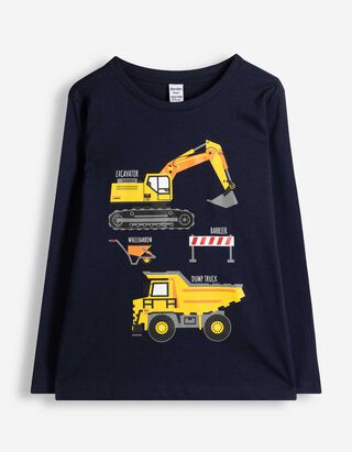 Langarmshirt - Frontprint - Dunkelblau