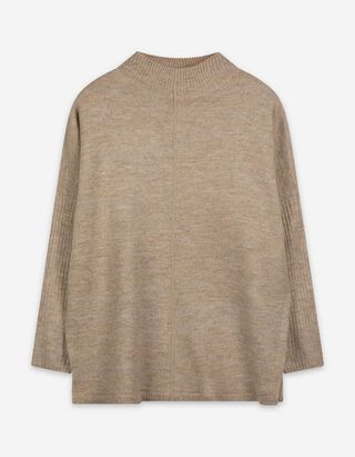 Longpullover - Seitenschlitz - beige