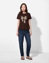 Tričko - Třpytivý potisk - tmave hneda