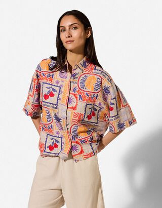 Bluse - Leinen-Mix - Beige
