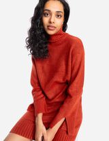 Megzta suknelė - Stati apykaklė - tamsiai raudonas