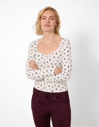 Langarmshirt - Spitzenbesatz - Off-White