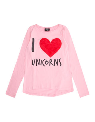 M&auml;dchen Longsleeve mit Print und Stickerei mit Fellbesatz