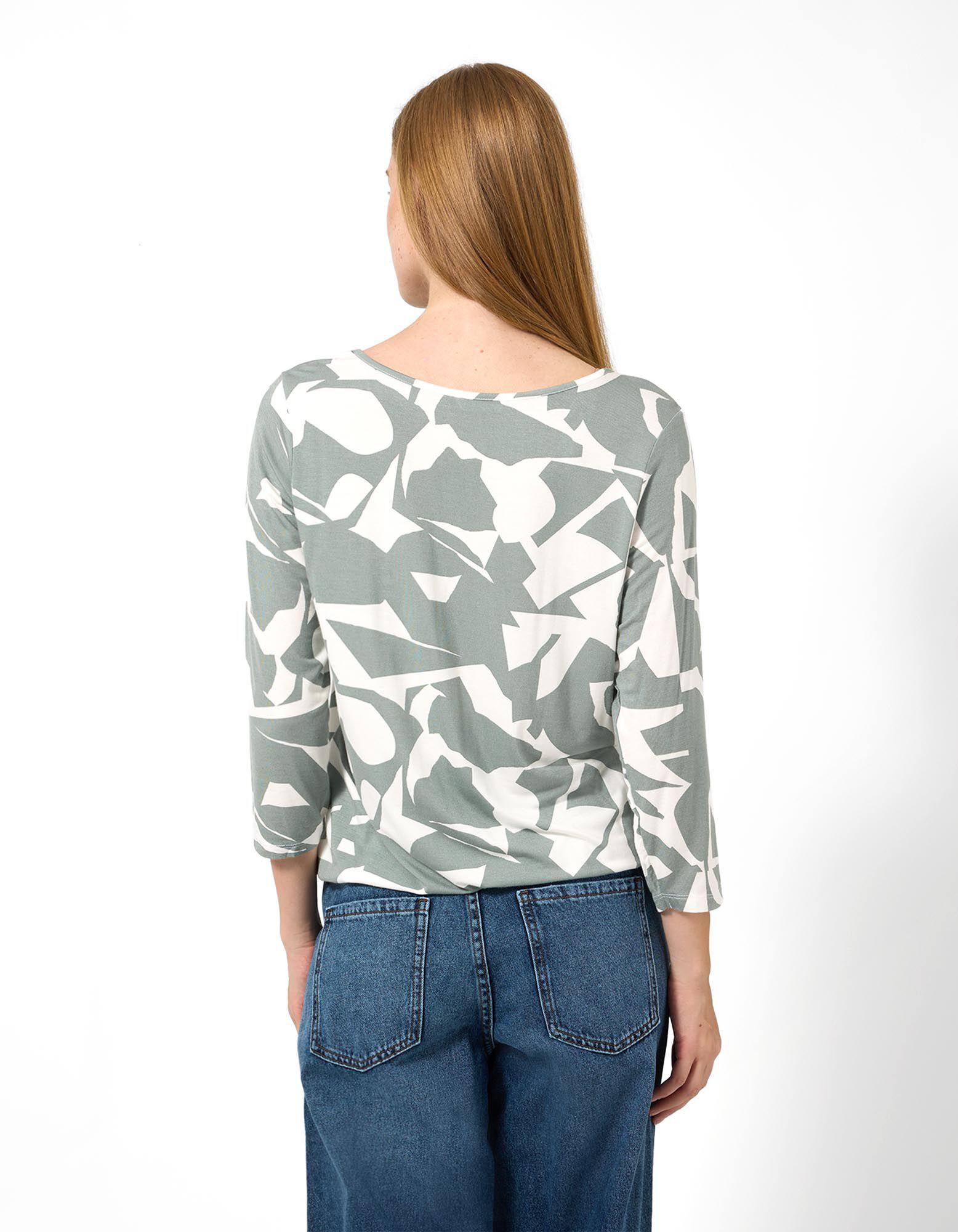 Langarmshirt - Allover-Print - Gr&uuml;n