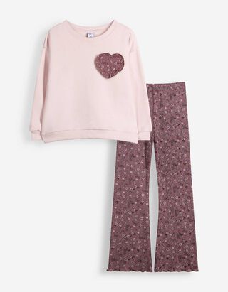 Set aus Sweatshirt und Leggings - 3D-Applikation - Rosa
