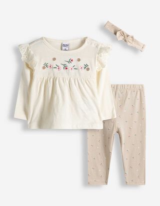 Set aus Langarmshirt und Leggings - Stickereien - wei&szlig;