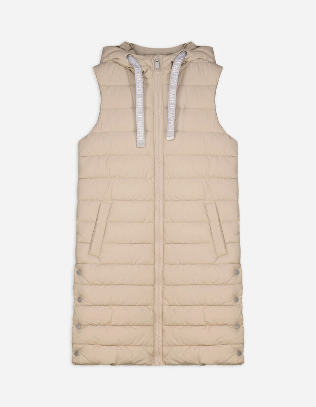 Lange Weste - Kapuze mit Tunnelzug - beige