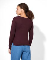 Žebrovaný pletený svetr - Kulatý výstřih - tm. lila