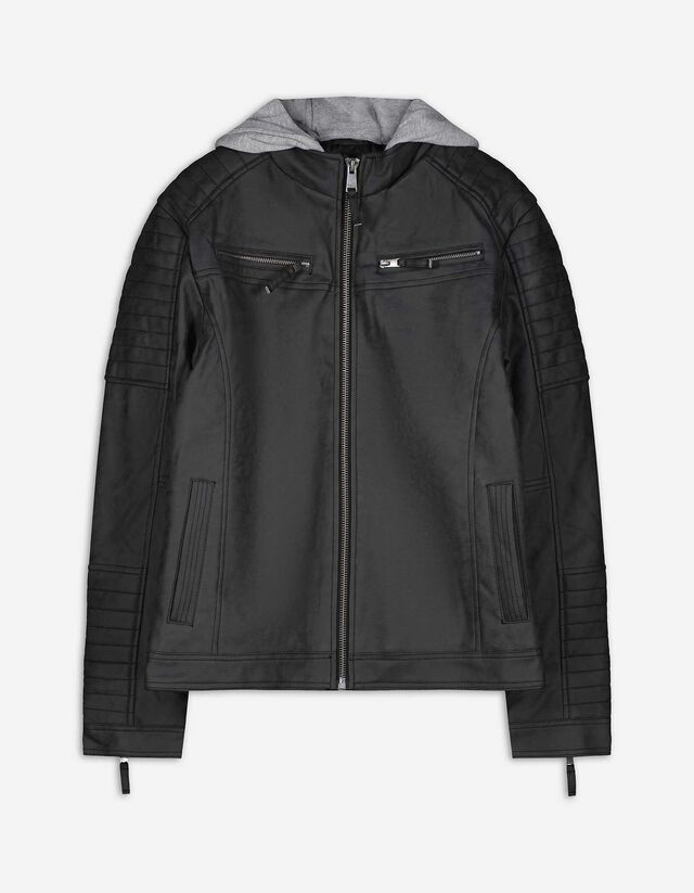 Bikerjacke - Abnehmbare Kapuze - dunkelgrau