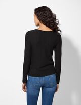 Tričko s dlhými rukávmi - Pointelle - cierna