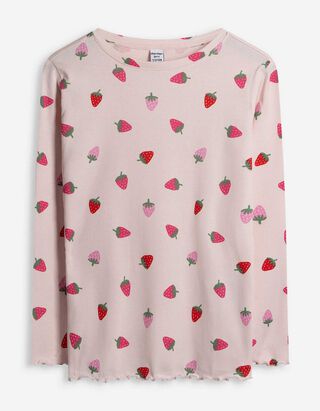 Langarmshirt - Rippenstruktur - rosa