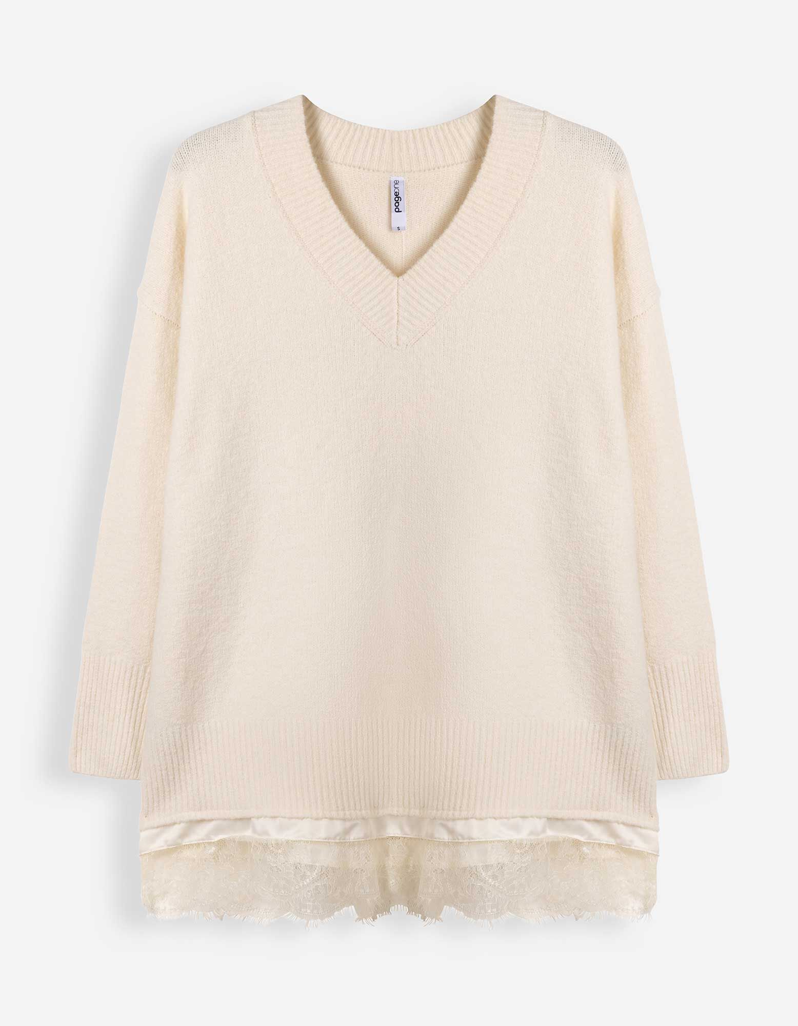 Pullover - Spitzenbesatz - Off-White