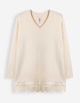 Pullover - Spitzenbesatz - Off-White