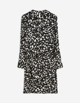 Rochie tip bluză - Imprimeu allover - Negru