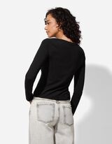 Tričko s dlouhým rukávem - Krajková aplikace - cerná