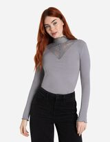 Marškinėliai ilgomis rankovėmis - Nėrinių apvadas - pilkas