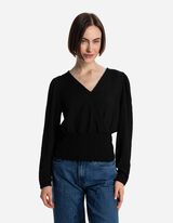 Langarmshirt - Crinkle-Optik - schwarz