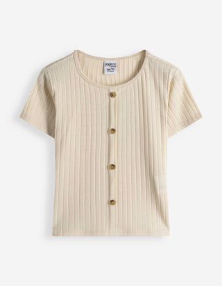 T-Shirt - Knopfleiste - Beige