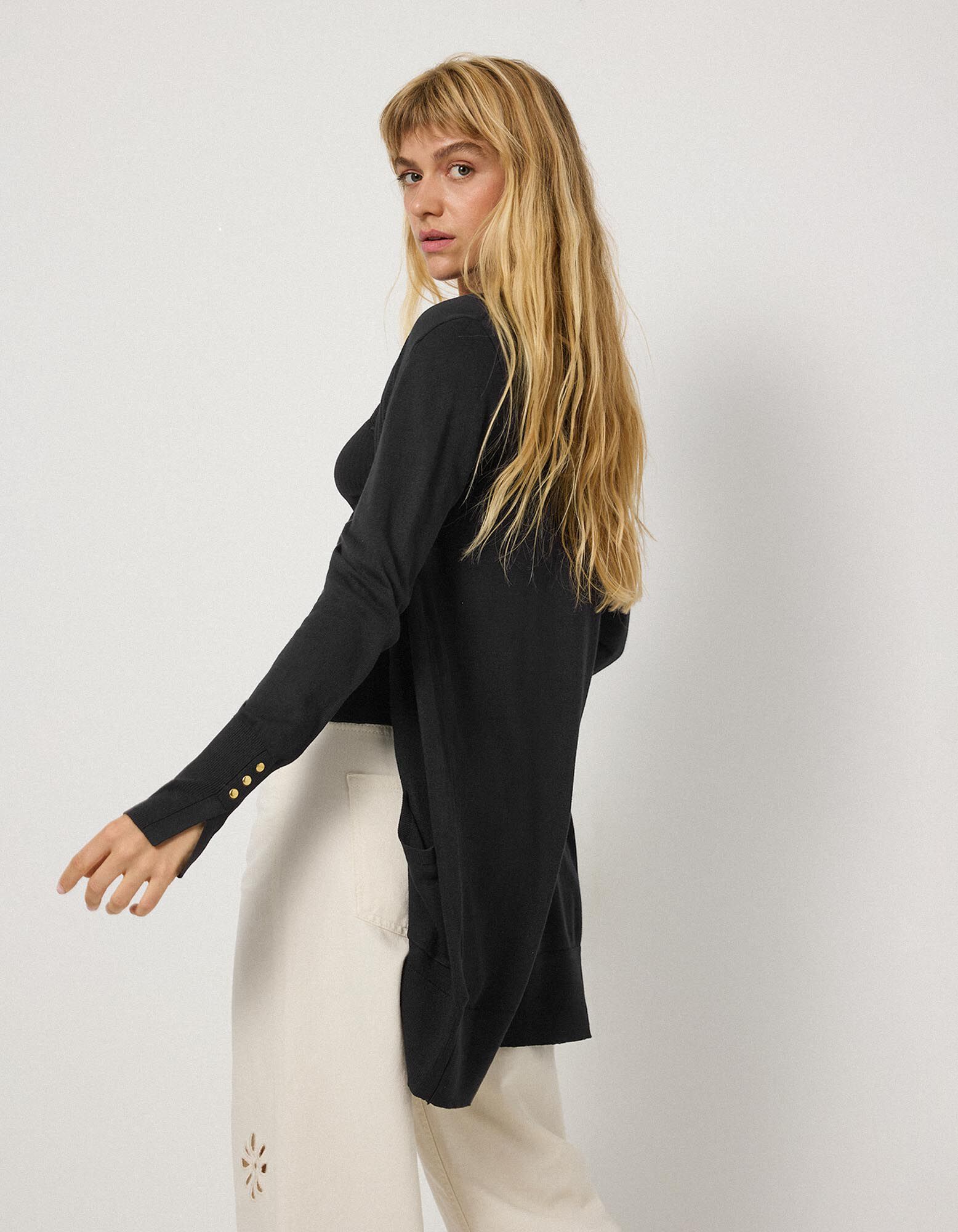 Longcardigan - Feinstrick - Schwarz