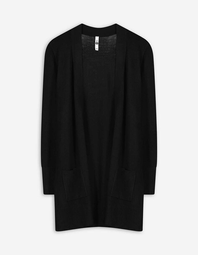 Cardigan long - Poches plaquées - Noir