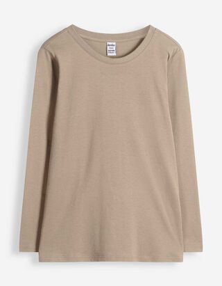 Langarmshirt - Baumwolle - Taupe