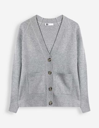 Strickjacke - Aufgesetze Taschen - Grau