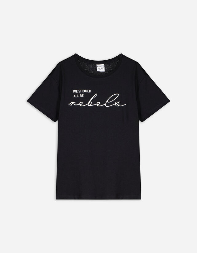 Tricou - Imprimeu mesaj - Negru