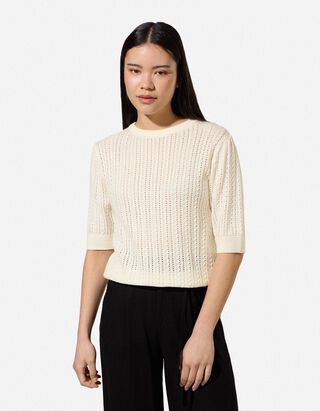 Pullover - Lochstrick - wei&szlig;