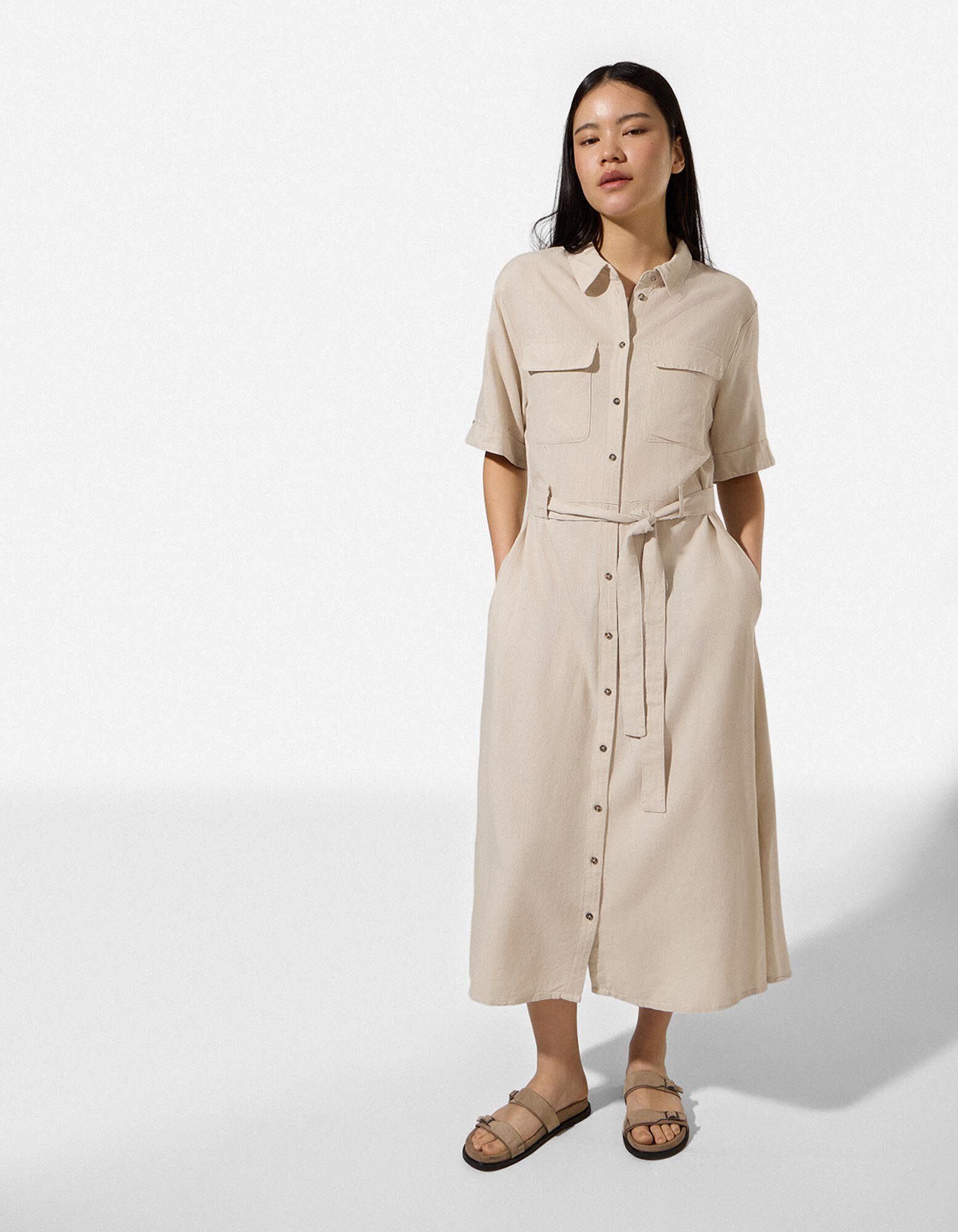 Kleid - Leinen-Optik - Beige