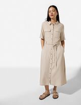 Kleid - Leinen-Optik - Beige