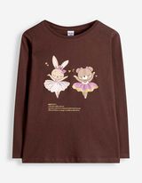 T-shirt &agrave; manches longues - Imprim&eacute; - Brun