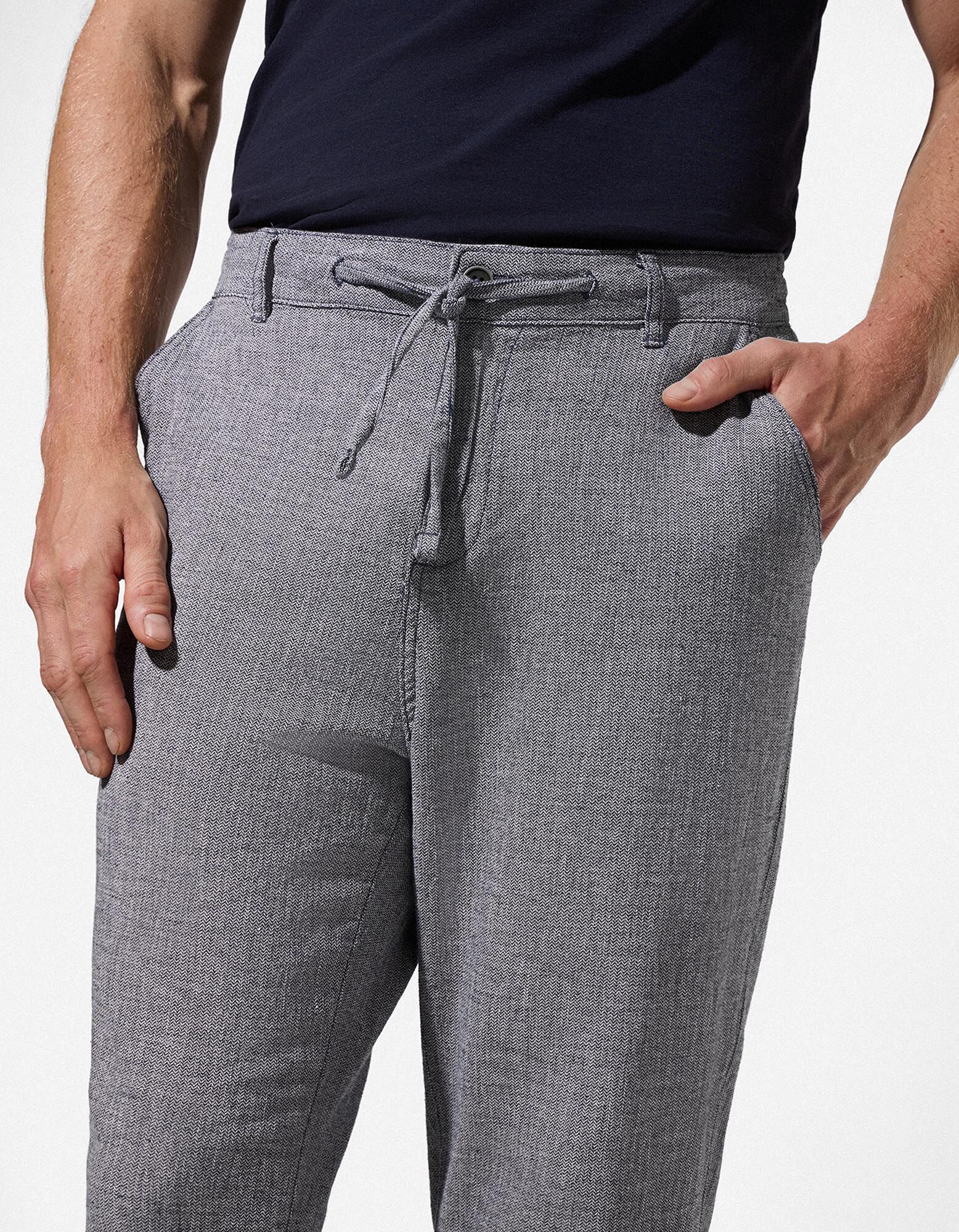 Chinohose - Leinen-Mix - dunkelblau