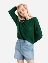 Pulover de tricot - Mâneci supradimensionate - Verde inchis