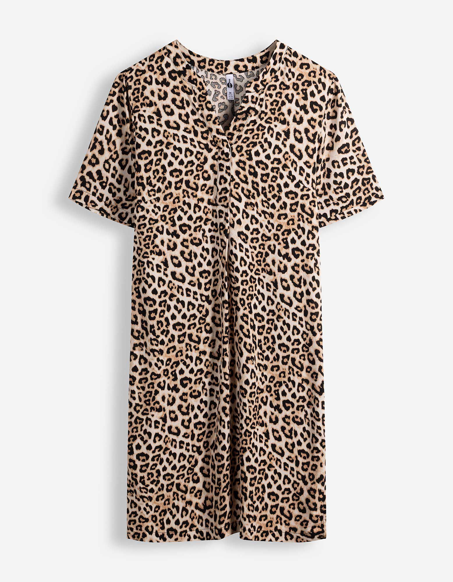 Kleid - Allover-Print - Beige
