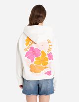 Kapuutsiga dressipluus - tagak&uuml;ljel motiiv - valge