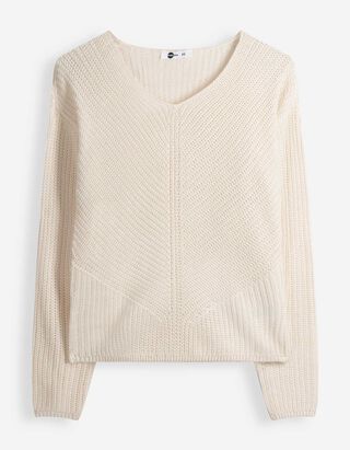 Strickpullover - V-Ausschnitt - Beige