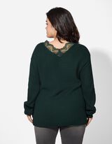 Pulovr - Krajková aplikace - zelena