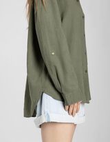 Overhemdblouse - Linnenmix - donkergroen