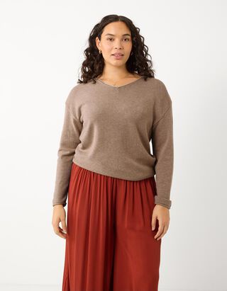 Pullover - V-Ausschnitt - Beige