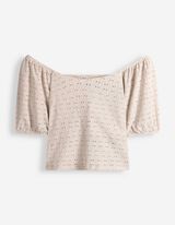 T-shirt - Broderie anglaise - beige