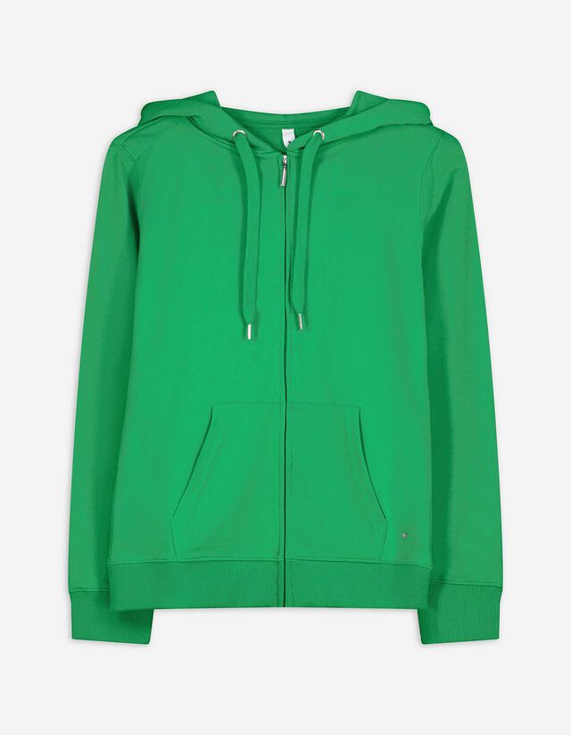 Sweatjacke - Kapuze mit Tunnelzug - grün