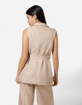 Lange Weste - Bindeg&uuml;rtel - beige
