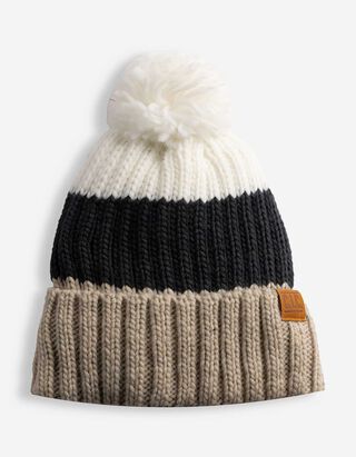 Muts met pompon - Strepen - Beige