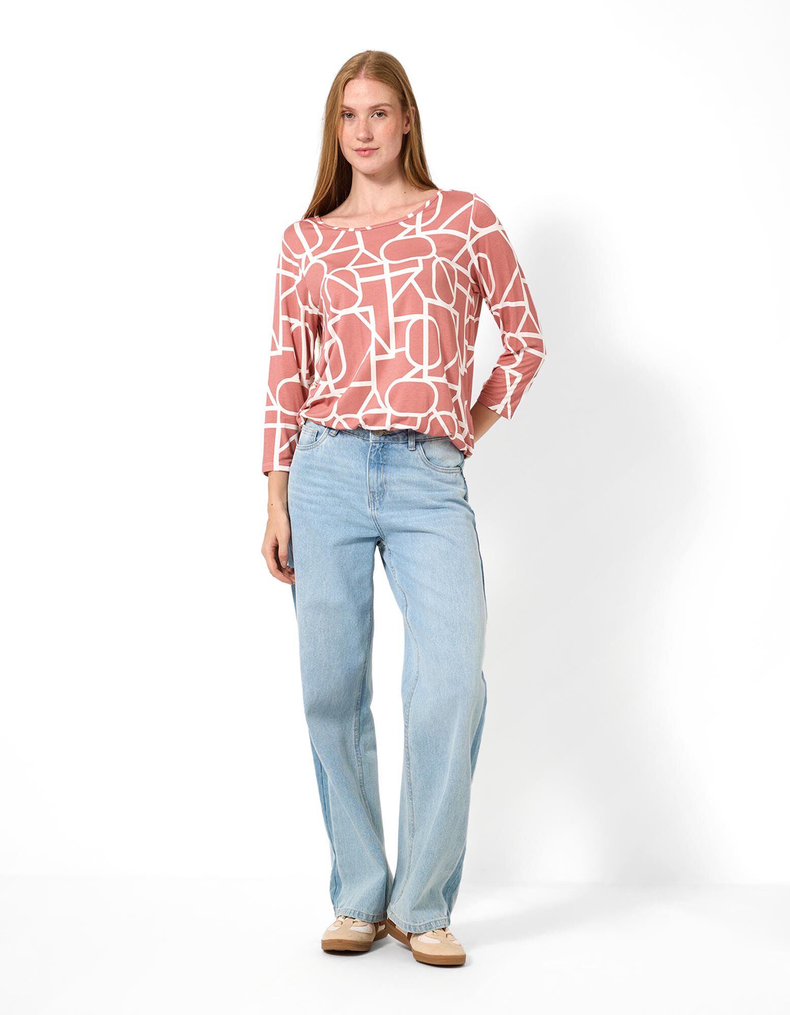 Langarmshirt - Allover-Print - Wei&szlig;